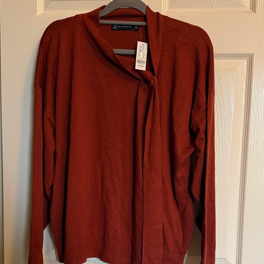 New York & Company Brick Red Cowl Neck Sweater